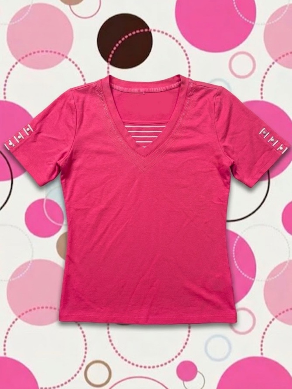 Bright Pink V-Neck Short Sleeve Tee